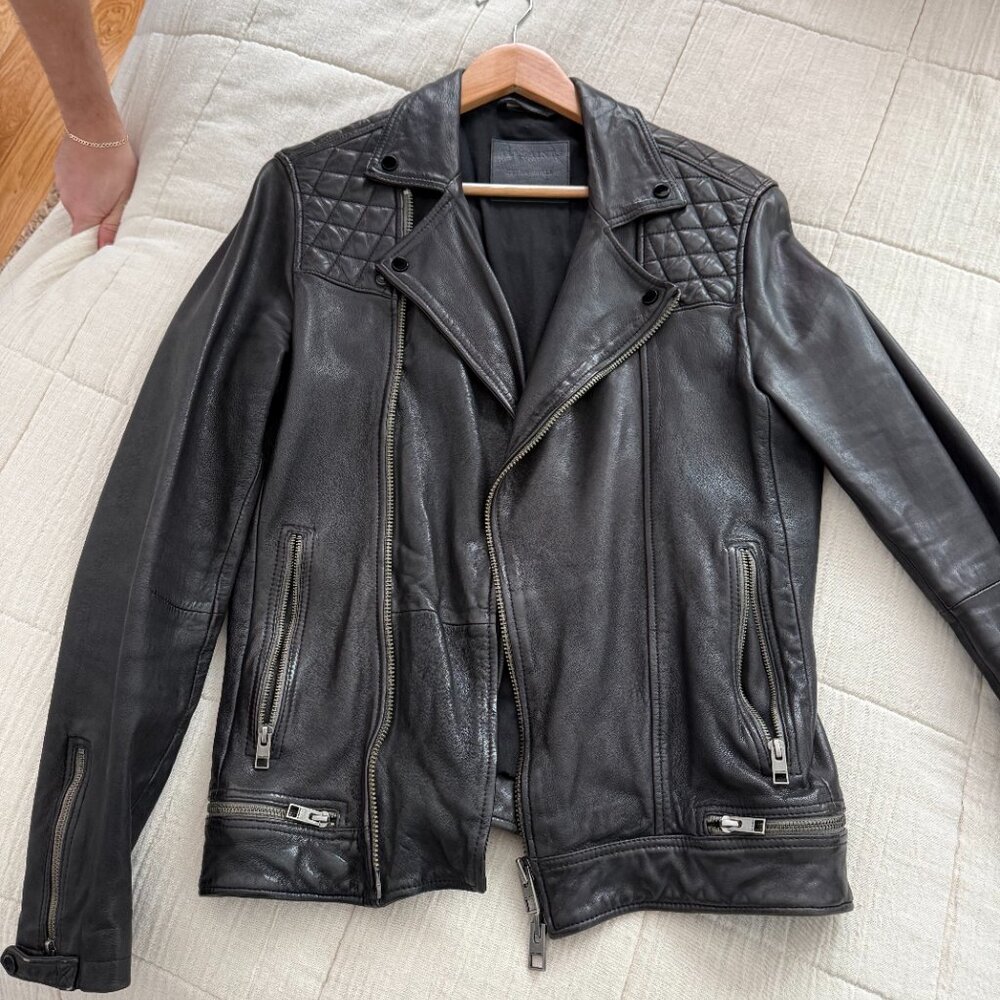 All Saints Leather Jacket XS S Black Biker Conroy Classic Moto NWOT
